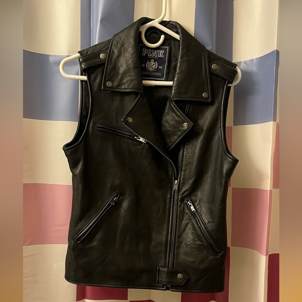 Black 100% Leather Vest by Victoria’s Secret PINK